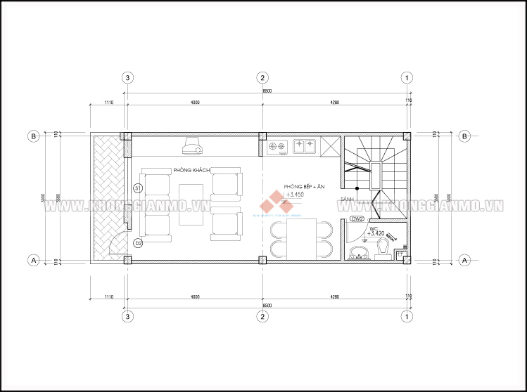 Bố trí mặt bằng công năng tầng 2 - Nhà lô phố tại Thanh Trì - Hà Nội. 